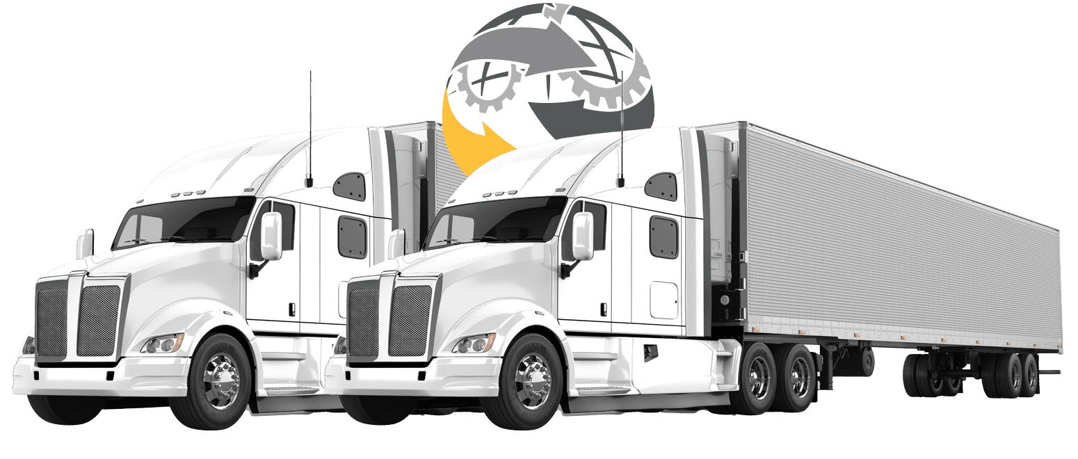 Two modern freight trucks representing cross-border logistics and the U.S.-Mexico supply chain, highlighting efficient transportation and trade operations