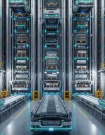 Automated warehouse system with robotic storage and conveyors showing warehouse automation trends